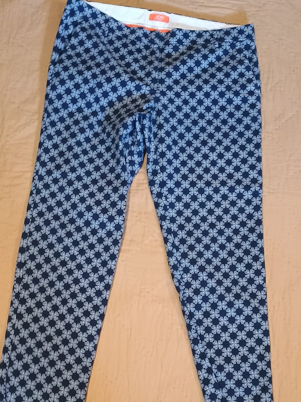 Joe Fresh Women's Navy Geometric Print Slim Tapered Ankle Pants